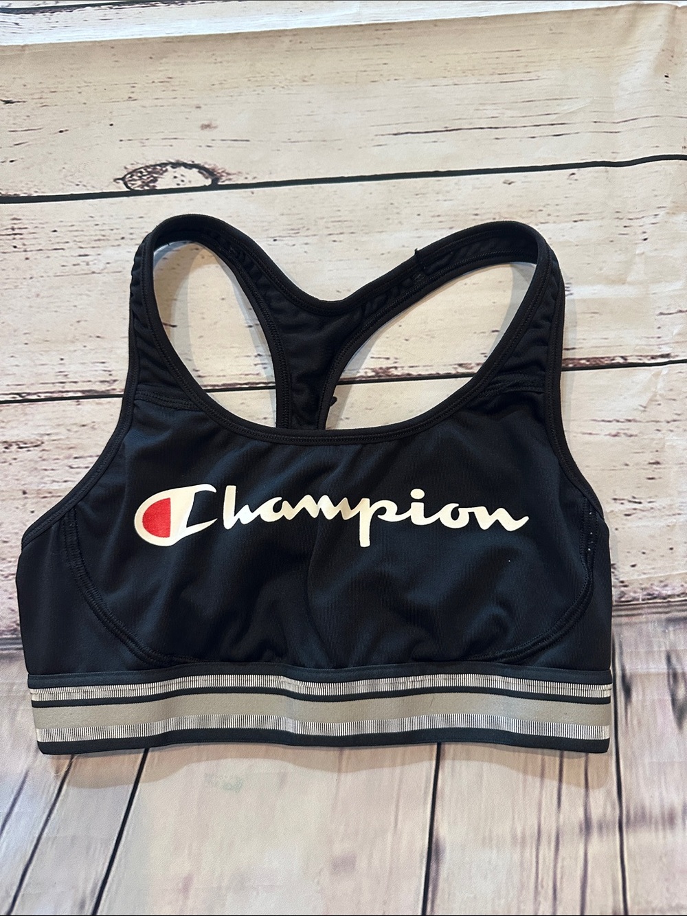Champion Black Racerback Sports Bra with Grey Striped Band